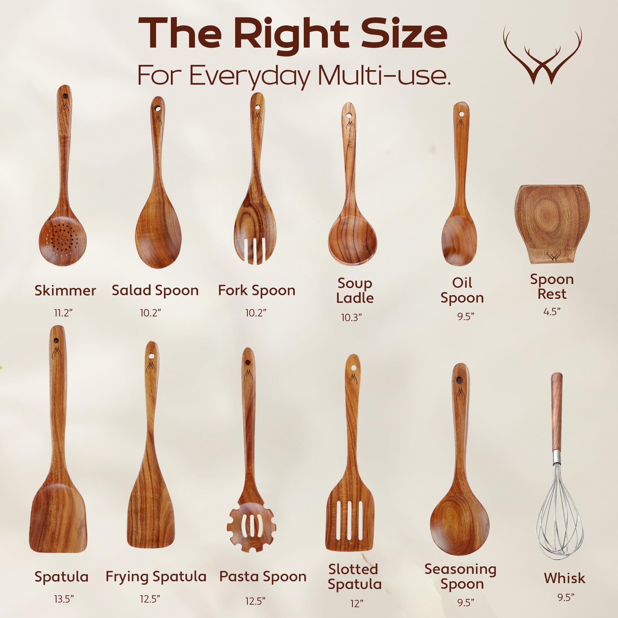 WOODLANDS USA cuchara de madera para cocinar con tacto suave y control.