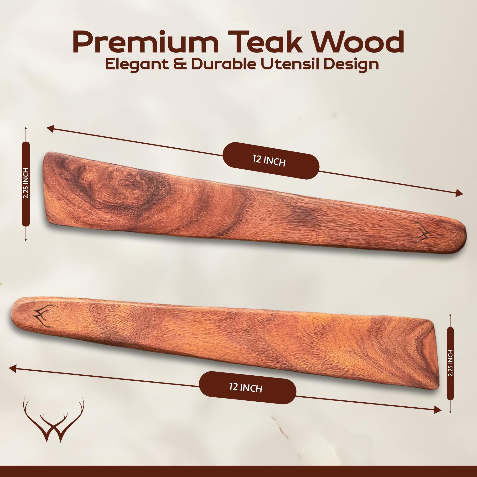Woodlands USA cuchara de teca natural 12 pulgadas, mango redondeado, para saltear.