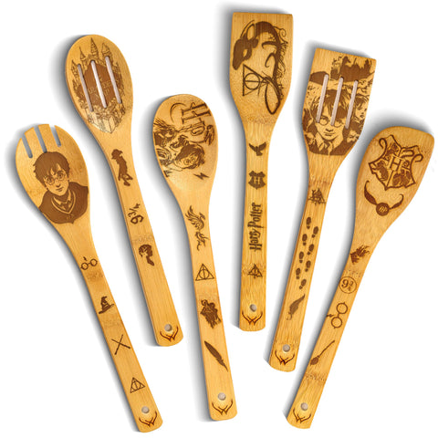 WOODLANDS USA juego de 6 utensilios de madera, aptos para sartenes antiadherentes y sin BPA
