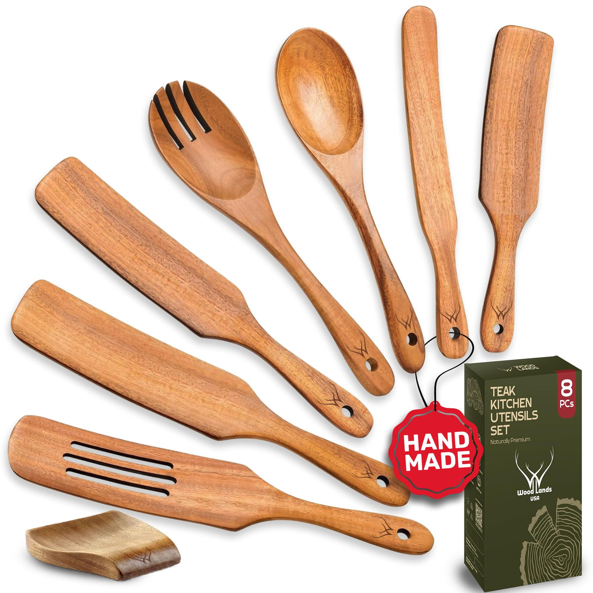 WOODLANDS USA juego-spurtle-madera-cocina para voltear y mezclar sin rayar.