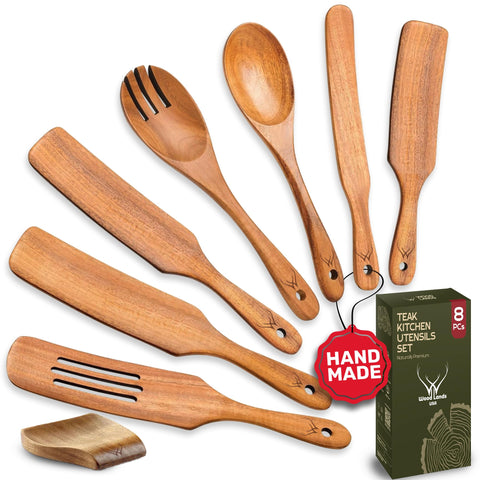 WOODLANDS USA juego-spurtle-madera-cocina para voltear y mezclar sin rayar.