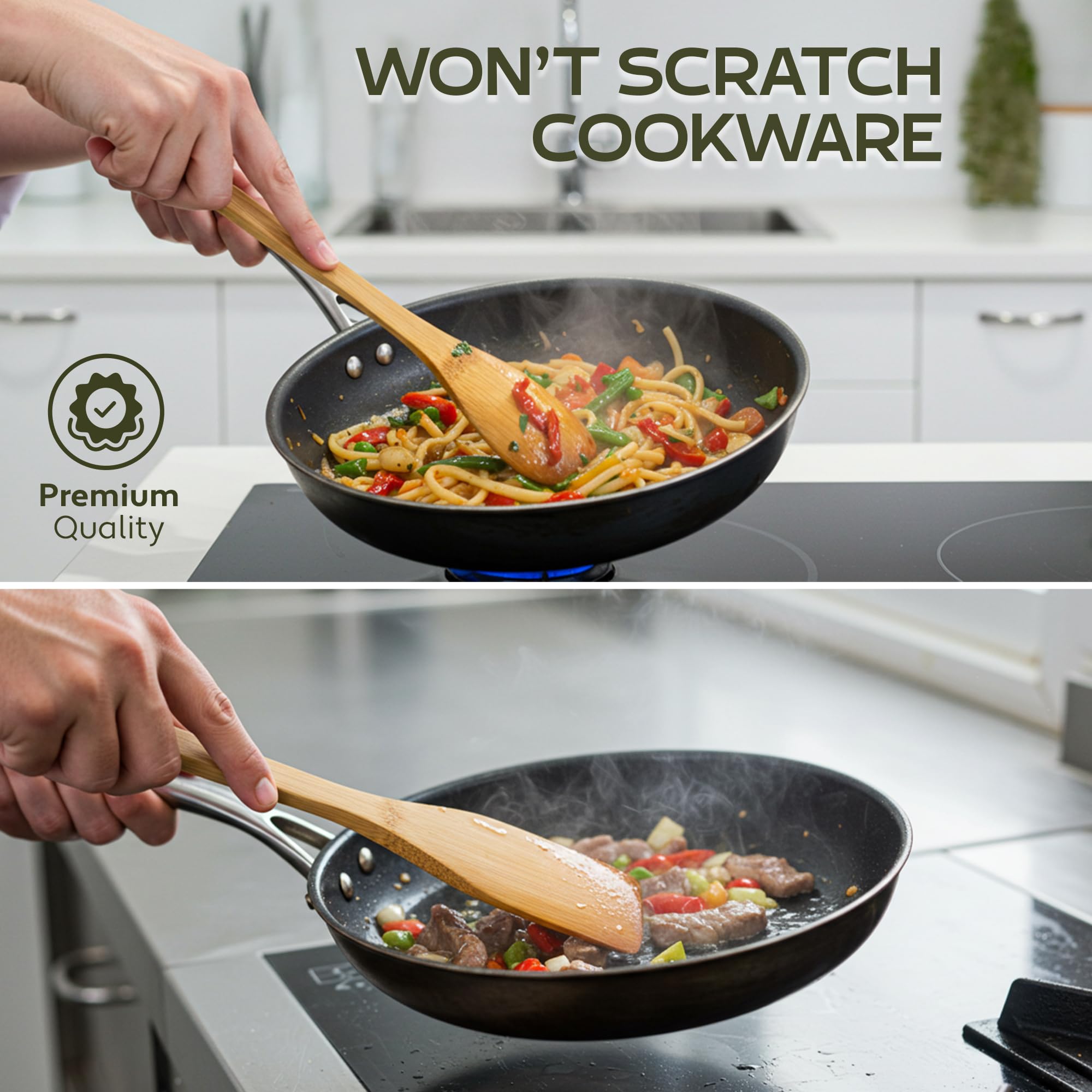 Woodlands USA, mango ergonómico en cucharas madera, agarre cómodo para cocinar durante horas.