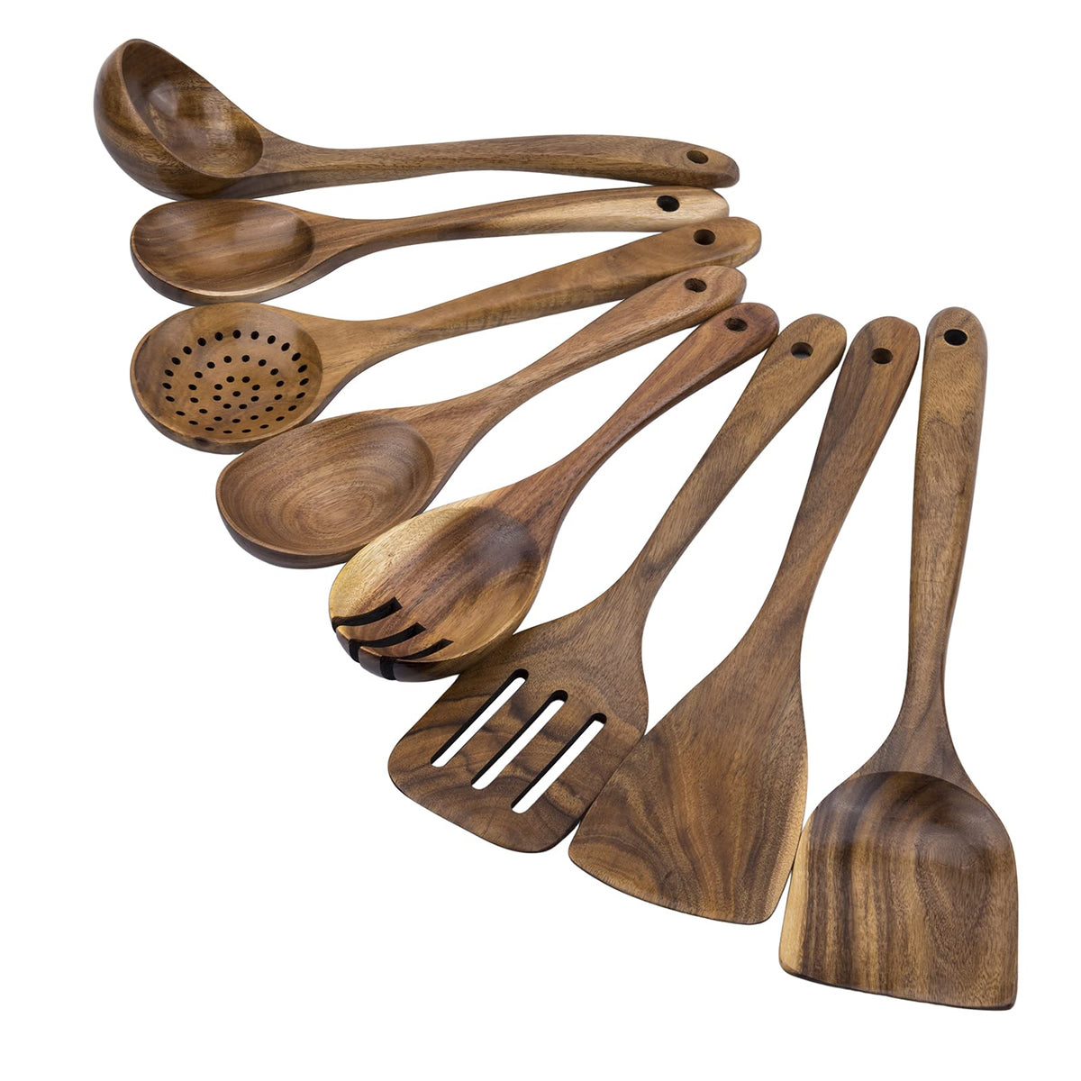 WOODme juego de utensilios de teca para cocinar con sartenes antiadherentes