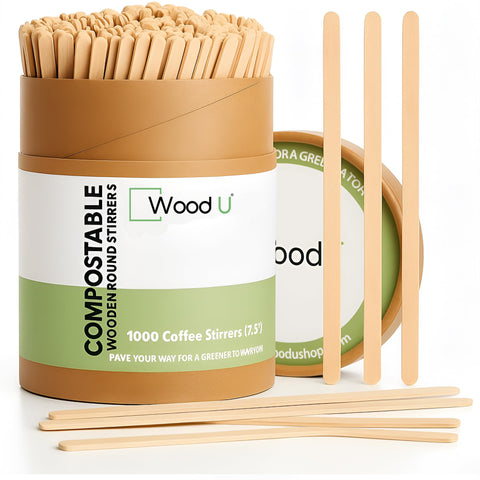 WoodU palitos para café de abedul, suaves y resistentes para batir