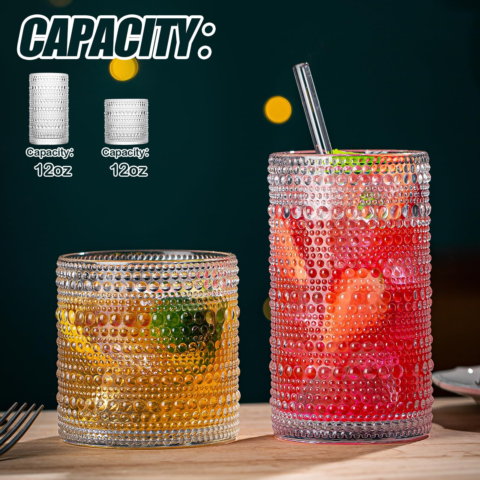 Vaso bajo hobnail de wookgreat, perfecto para licores y bebidas cortas.