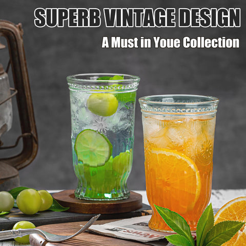 Vasos altos para zumos con relieve, diseño distintivo de wookgreat.