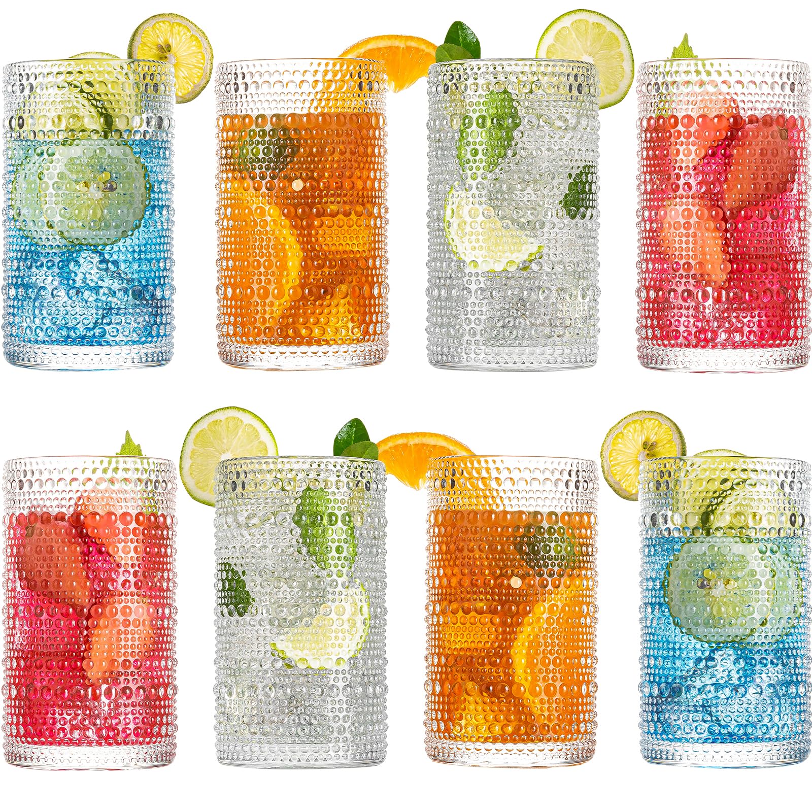 Vasos wookgreat con relieve grabado para agua y cócteles.