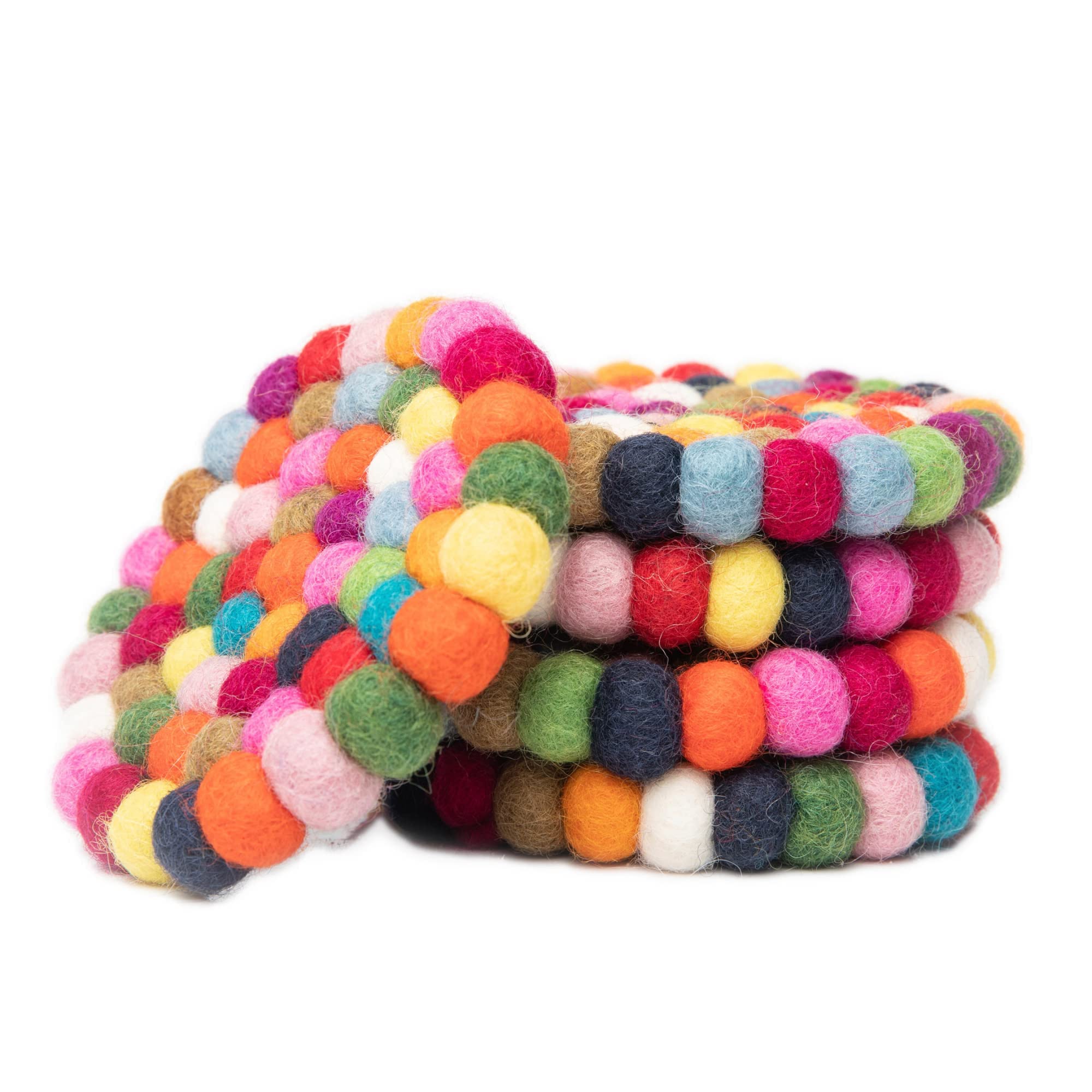 Woolygon posavasos bolas fieltro 100% merino, primer plano, absorción eficaz para proteger mesas.