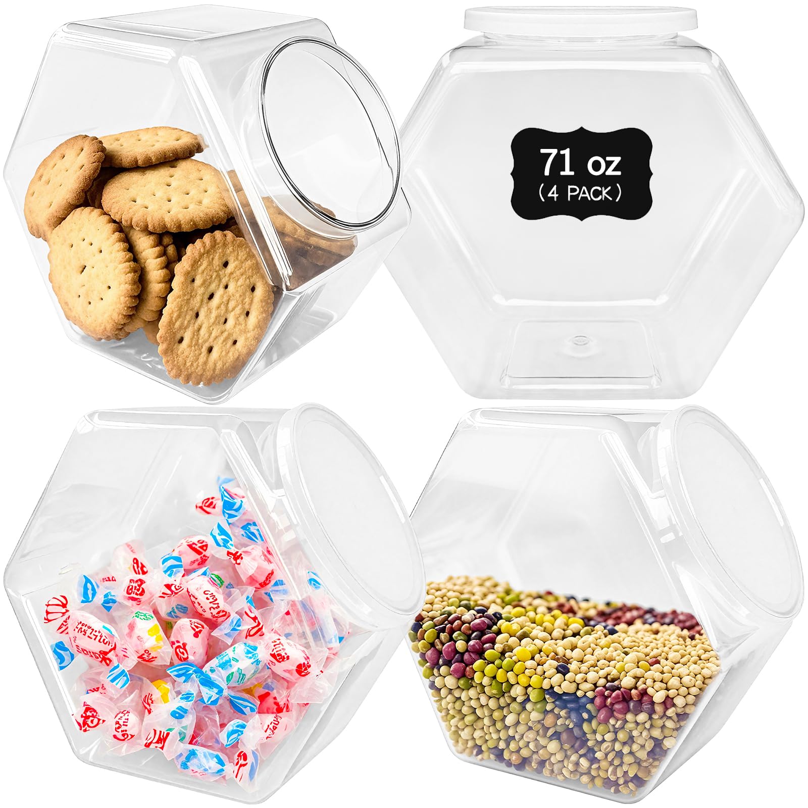 Woozettn frascos hexagonales de 71 oz, claridad para ver el contenido y seleccionar rápido.