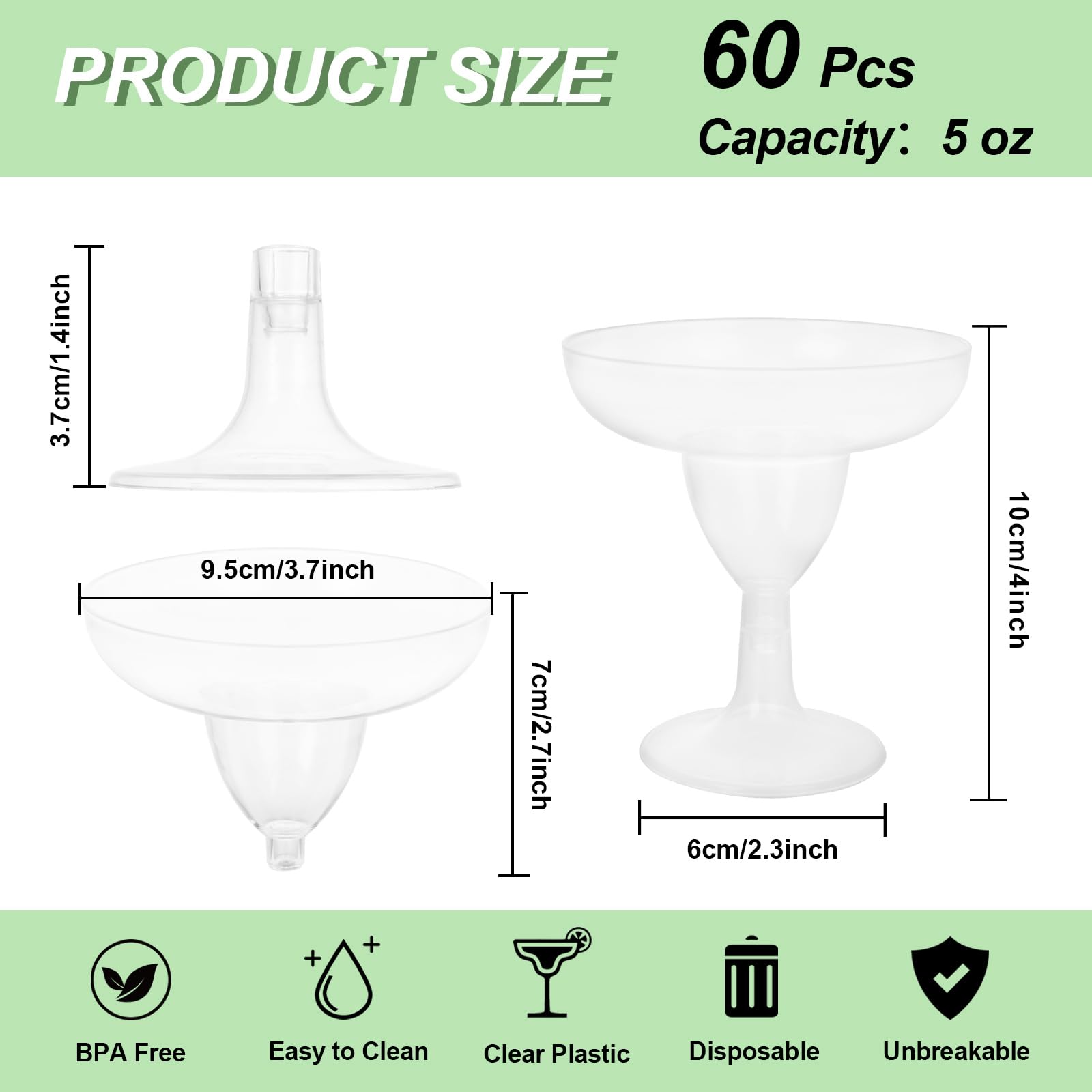 Vasos margarita plásticos WOPPLXY claros, diseño tipo cristal para eventos