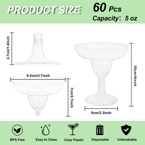 Vasos margarita plásticos WOPPLXY claros, diseño tipo cristal para eventos