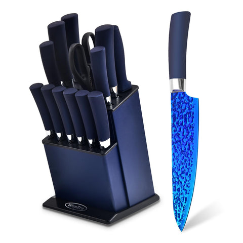 WopZra Rainbow: conjunto de cuchillos arcoiris con mango azul, ideal para cocinar con precisión.