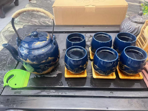 Conjunto de té japonés WOQIJENCV en cerámica azul para decorar mesas con estilo