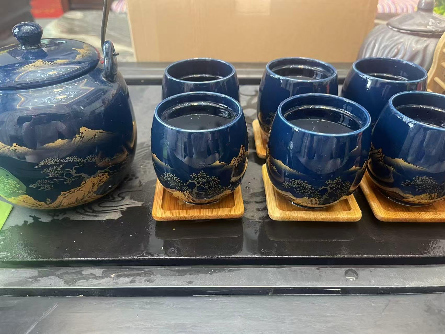6 tazas de cerámica WOQIJENCV azules para reuniones y momentos compartidos