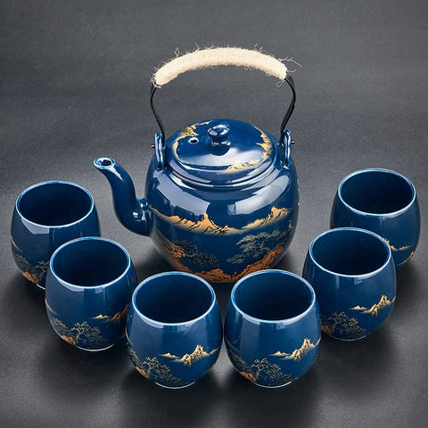 Tetera japonesa WOQIJENCV de cerámica azul lista para ritual diario de té