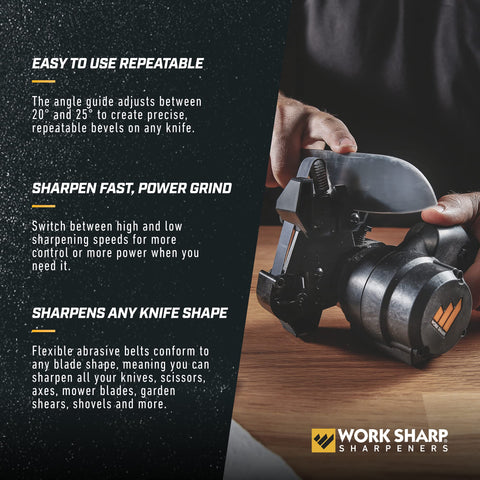 Work Sharp motor doble velocidad brinda control adicional para afilar herramientas más duras.