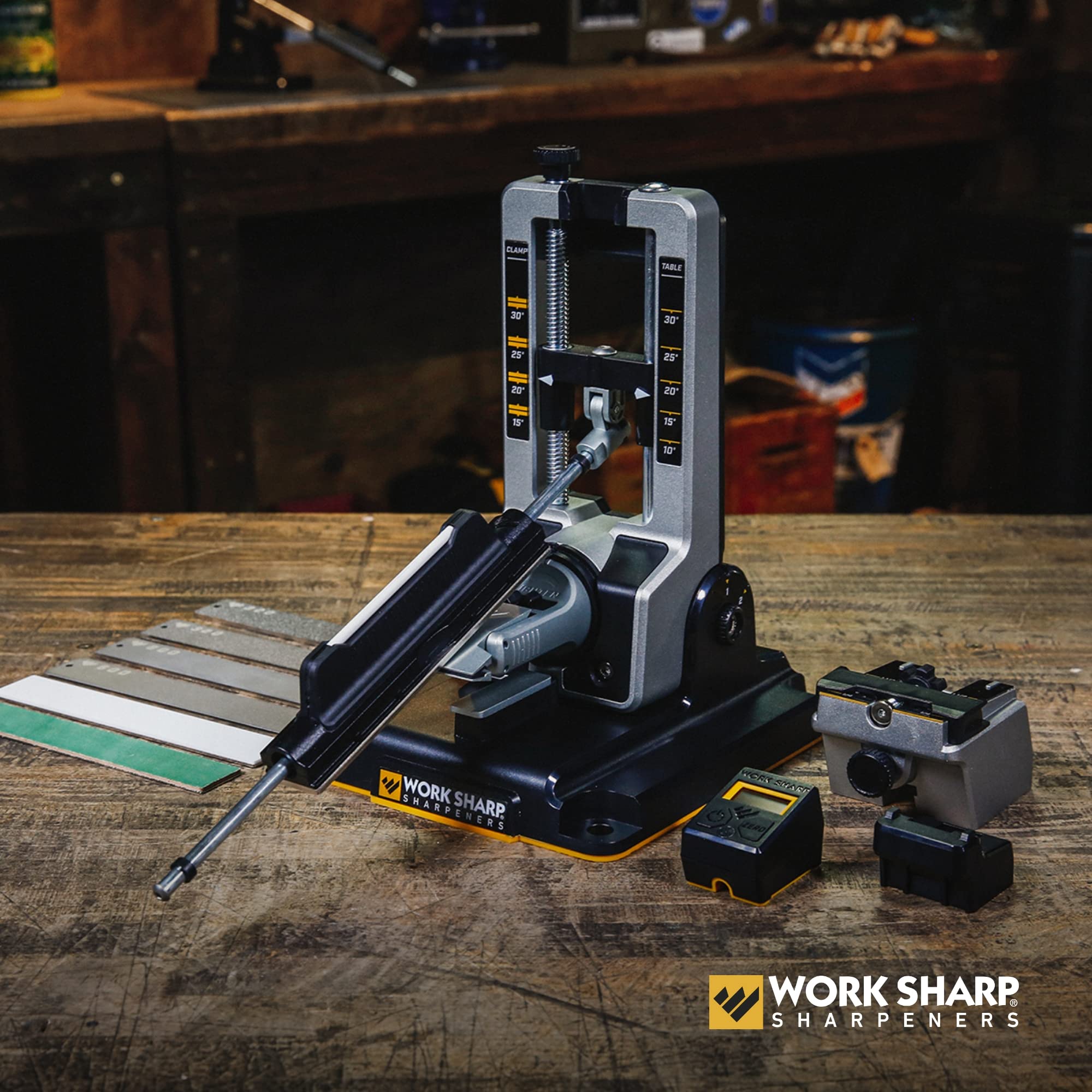 Work Sharp Professional Precision, ajuste de ángulo digital para afilado exacto.