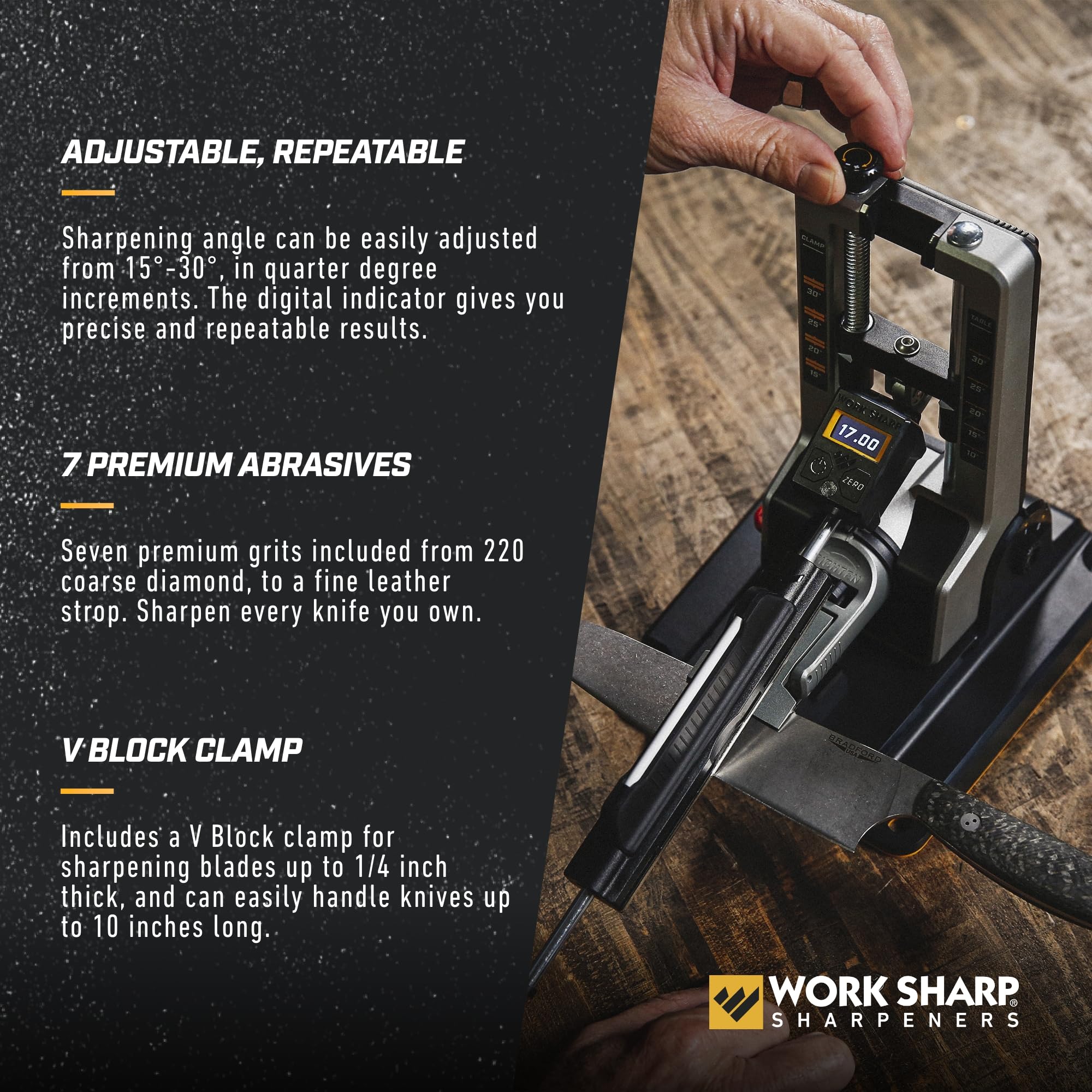 Work Sharp Professional Precision, diamante 220 para un afilado inicial eficiente.