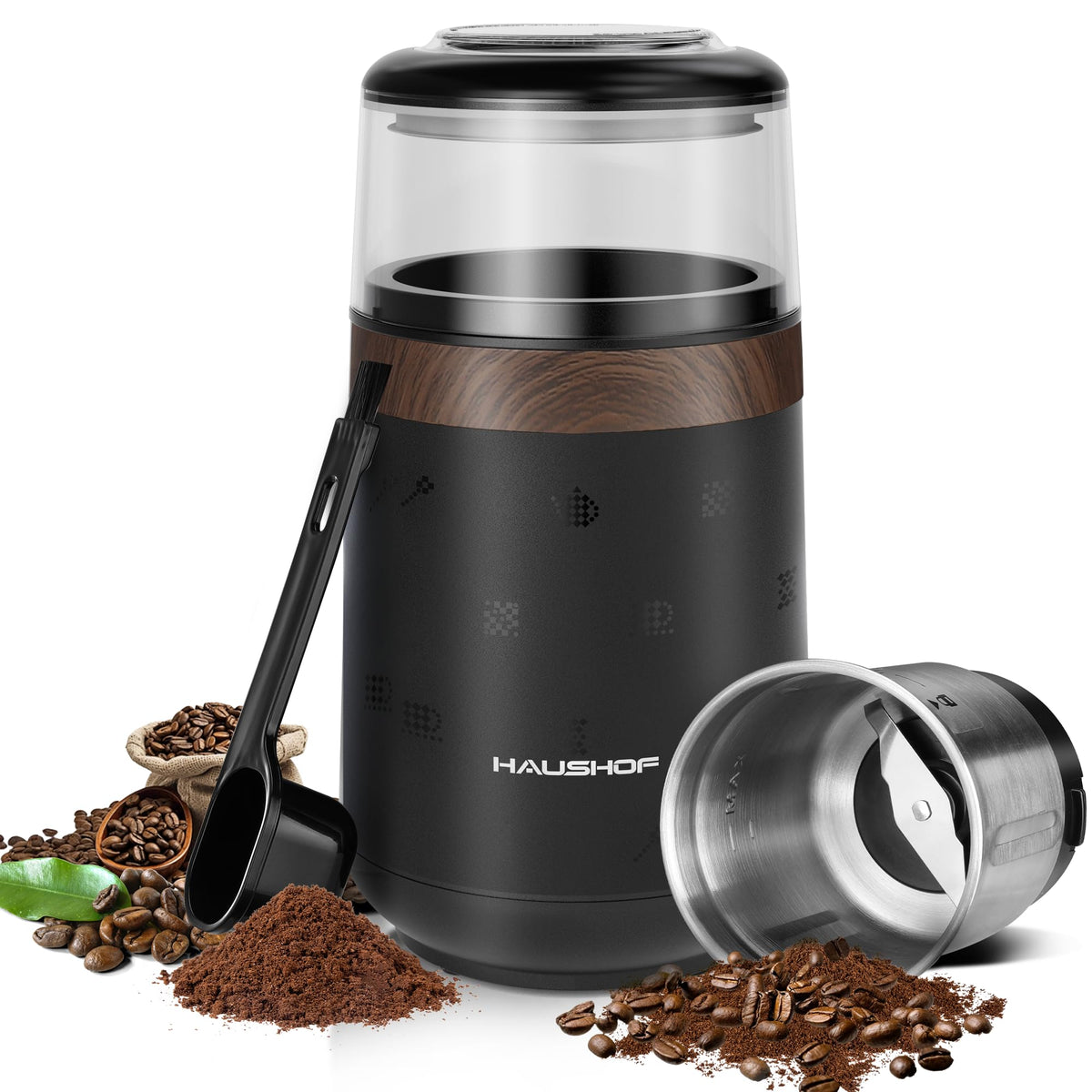 WORKPRO HAUSHOF molinillo de café en primer plano para granos frescos y aromáticos.