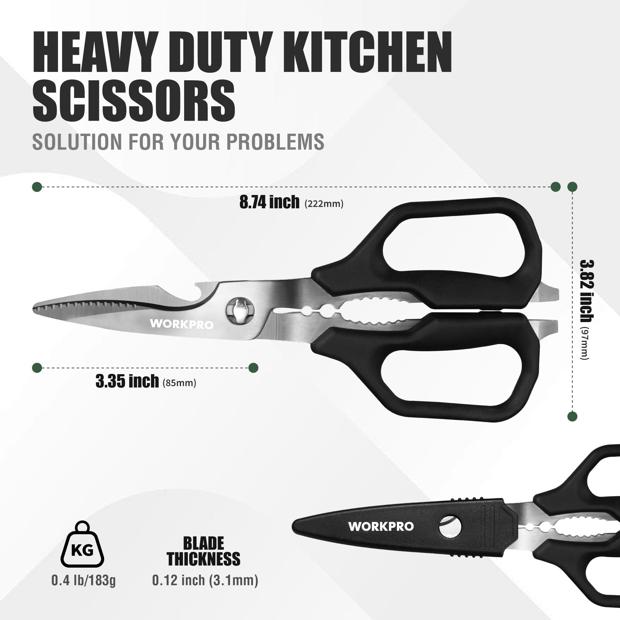 Tijeras WORKPRO de cocina, corte pesado y duradero para uso diario.