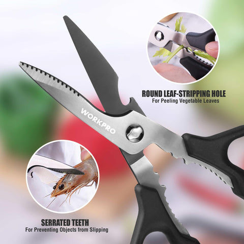 Tijeras WORKPRO incluyen funda protectora para almacenamiento seguro.