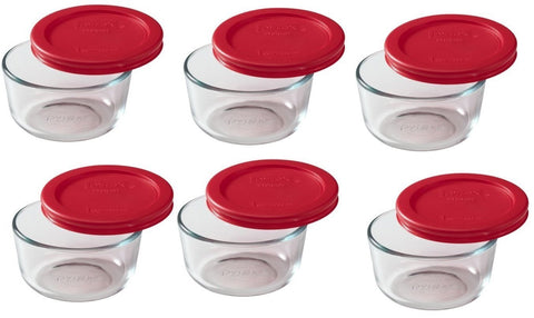 World Kitchen Pyrex contenedores de 1 taza con tapas rojas, ideales para almacenamiento versátil.