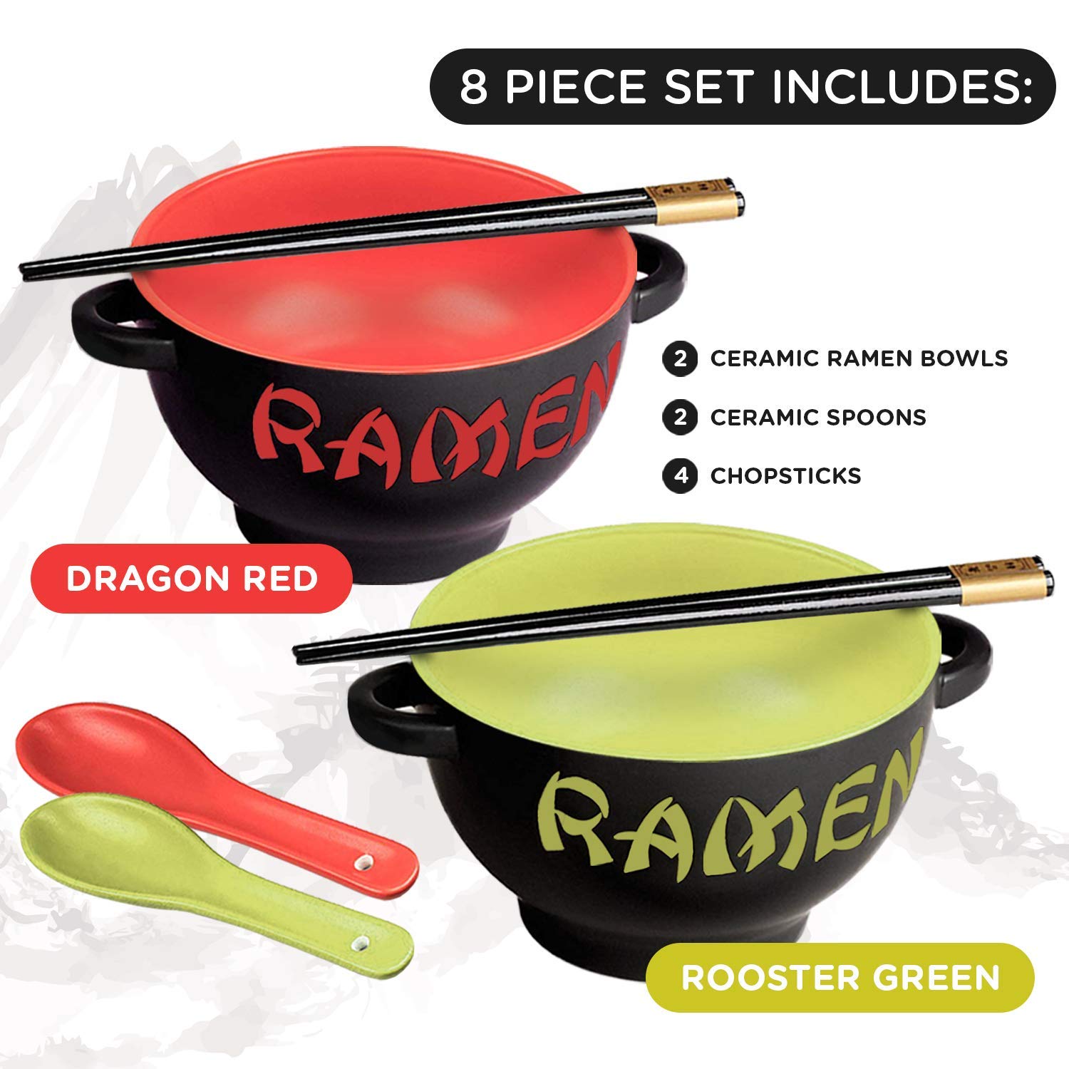World Market tazón ramen verde con gallo, ideal para servir fideos.