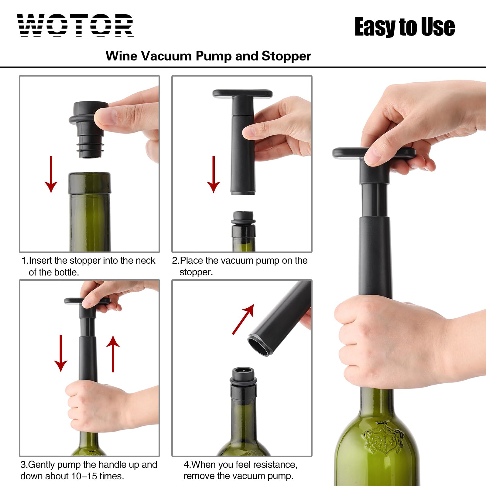 Tapón WOTOR para botella de vino en negro mantiene la frescura en restaurantes