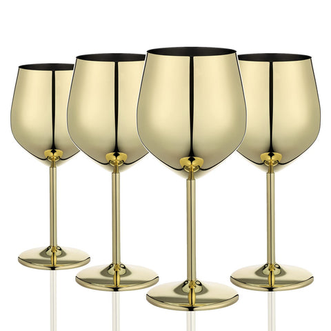 Conjunto de copas doradas WOTOR de 18 onzas, 4 piezas, para disfrutar vino en casa