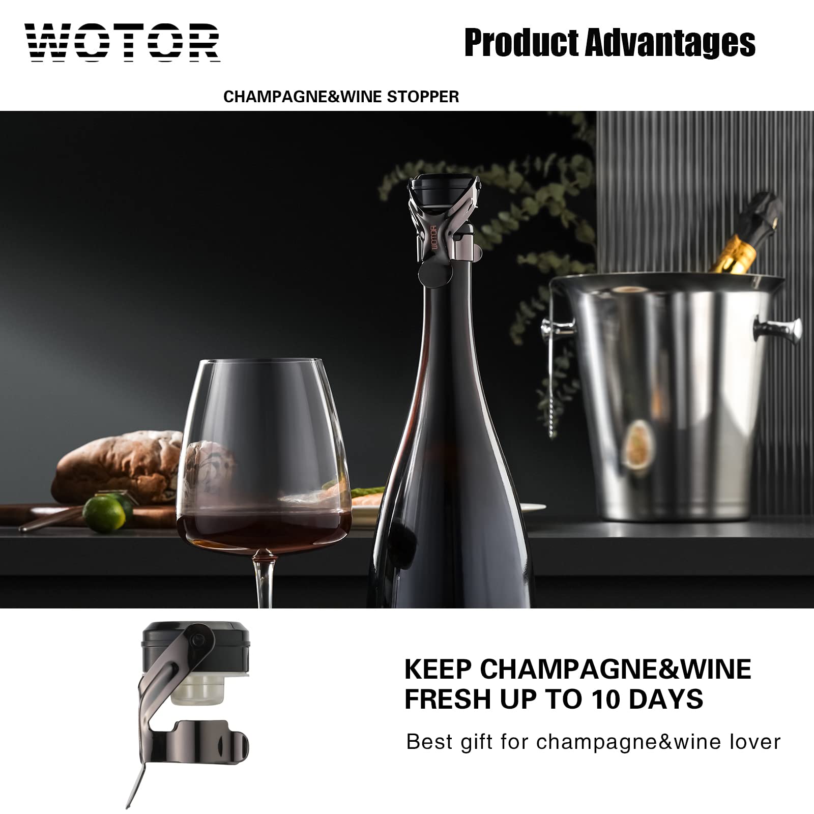 WOTOR conserva burbujas: apertura y cierre fáciles para vino abierto