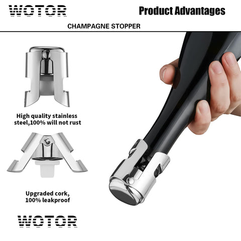 Tapón WOTOR con silicona alimentaria, sellado hermético para conservar burbujas.