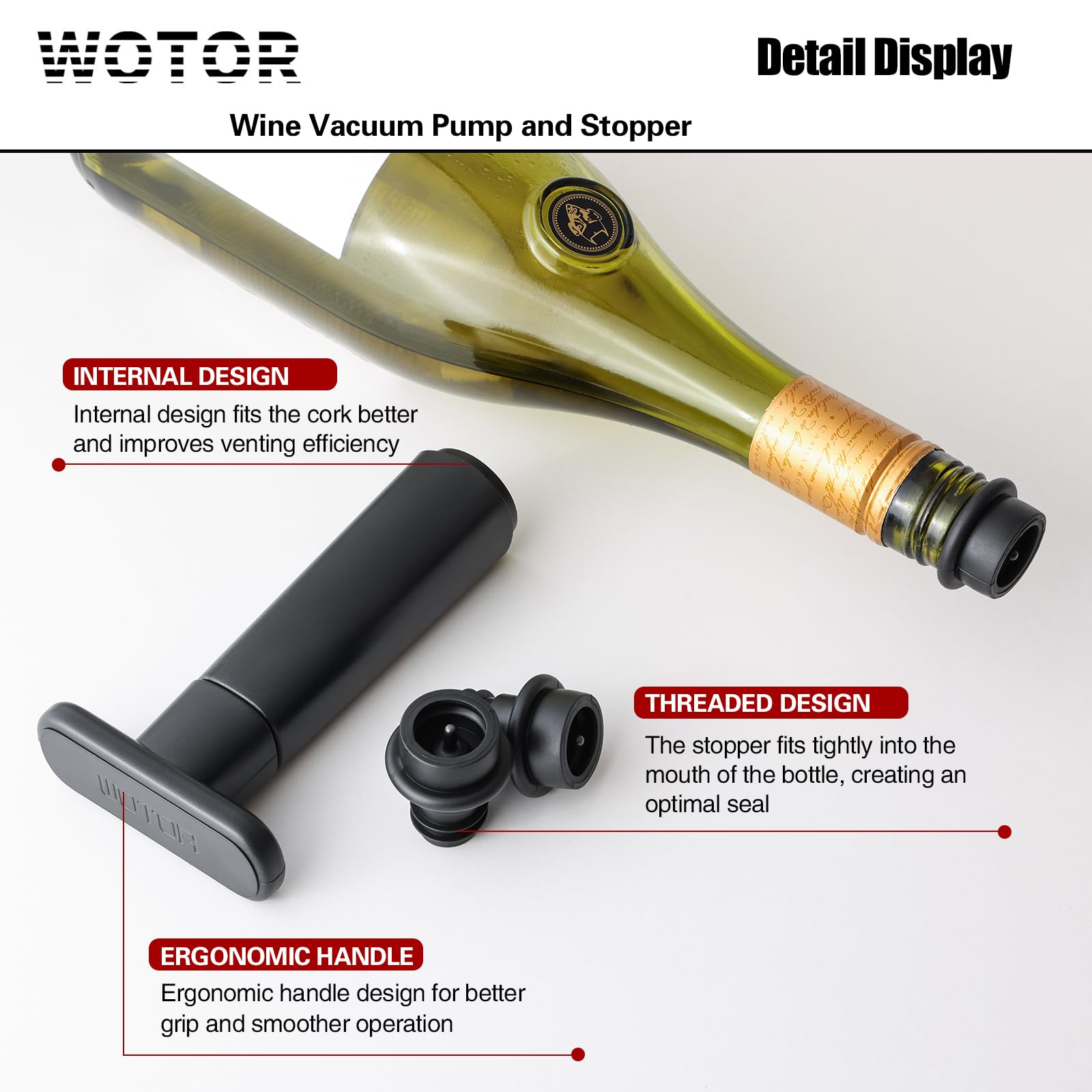 WOTOR tapón sellador de vino conserva aroma y sabor por más días.