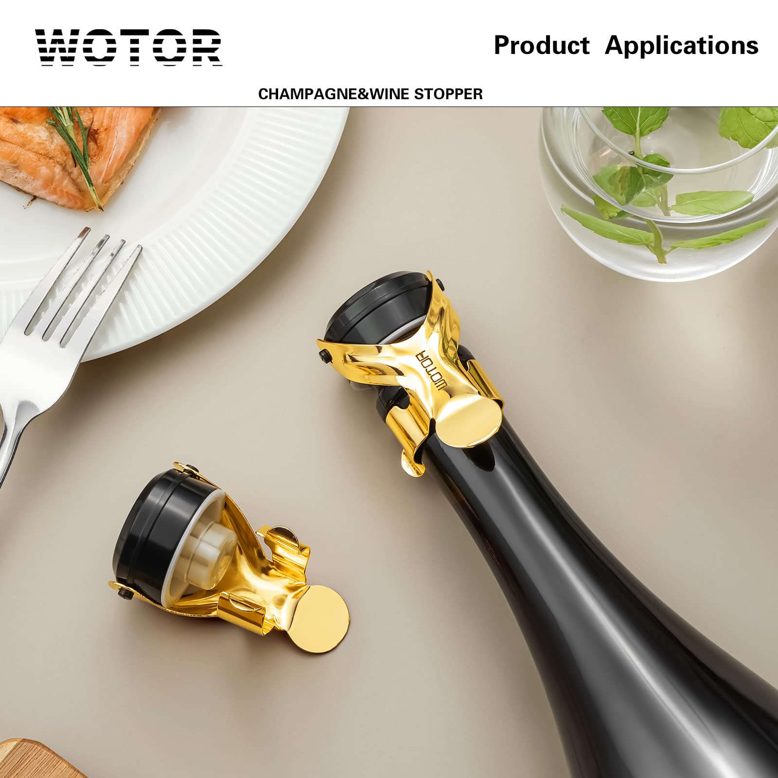 WOTOR tapon dorado, conjunto de dos piezas, ideal para champagne y vino