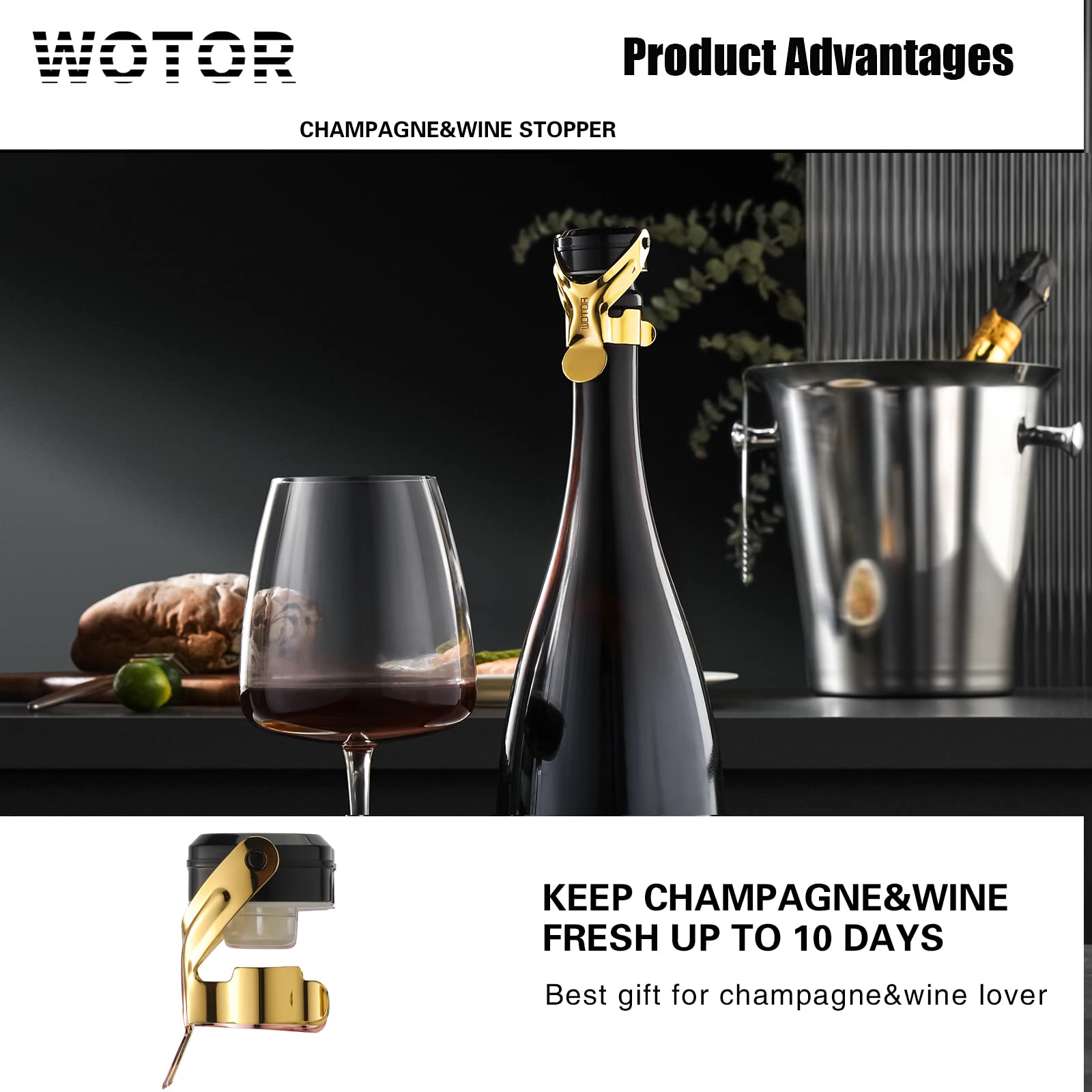 Tapon WOTOR para vino blanco en acero inoxidable conserva sabor
