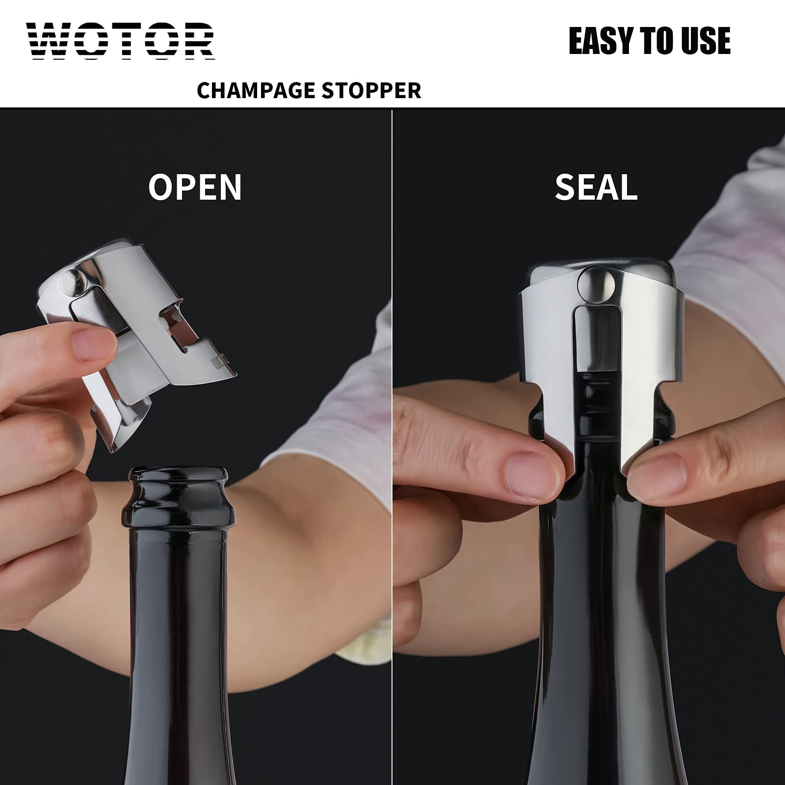 Inserción fácil del tapón WOTOR para cierre rápido de la botella.