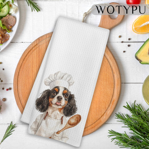 Toalla WOTYPU con diseño de perro Cavalier para decorar la encimera.