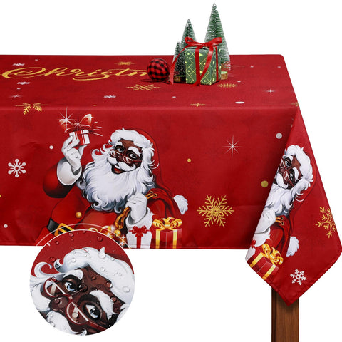 Mantel WovWeave con diseño de Santa Negro, ideal para ambientar la Navidad.