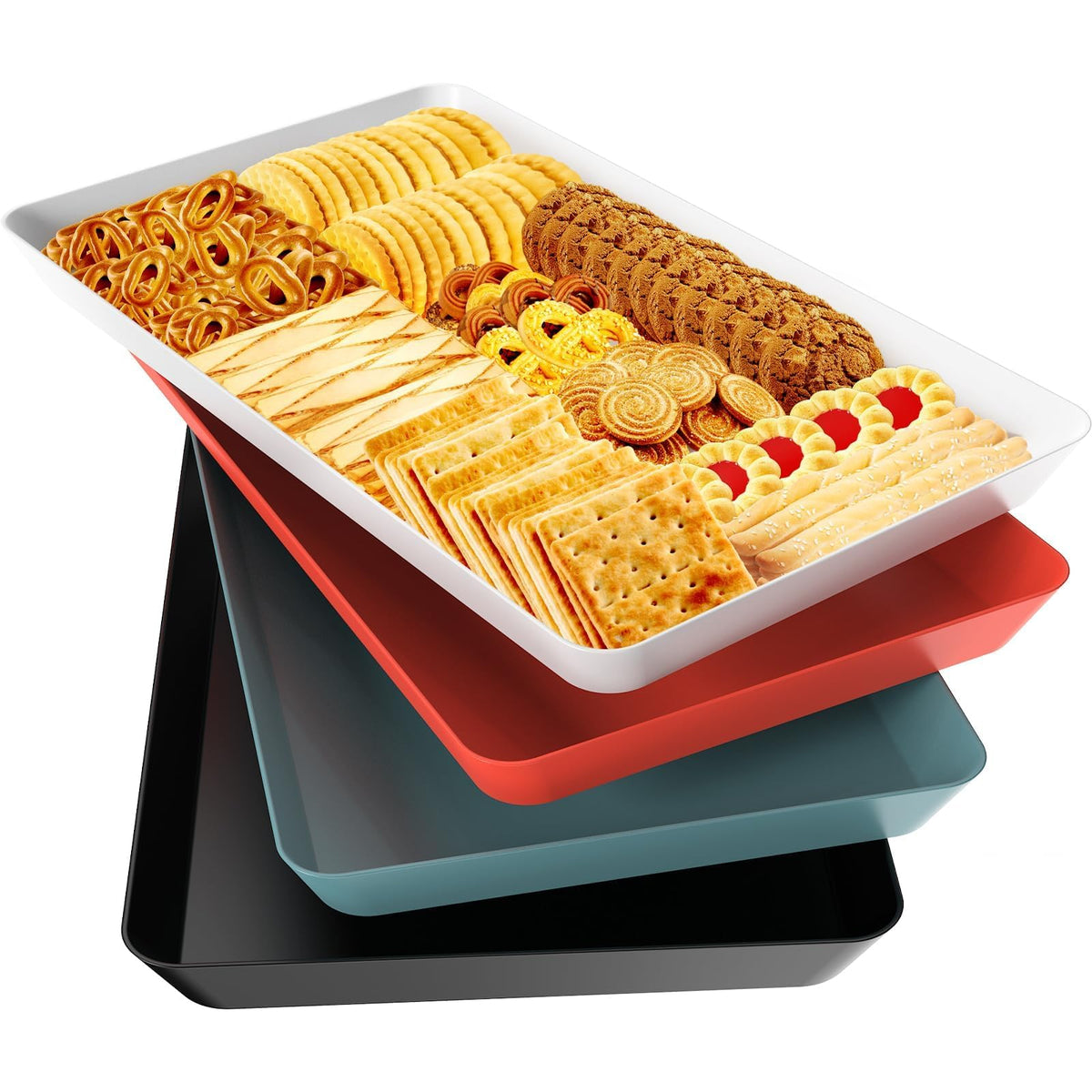 Bandejas WOWBOX para servir, conjunto de 4 piezas en blanco, ideales para aperitivos y presentaciones.
