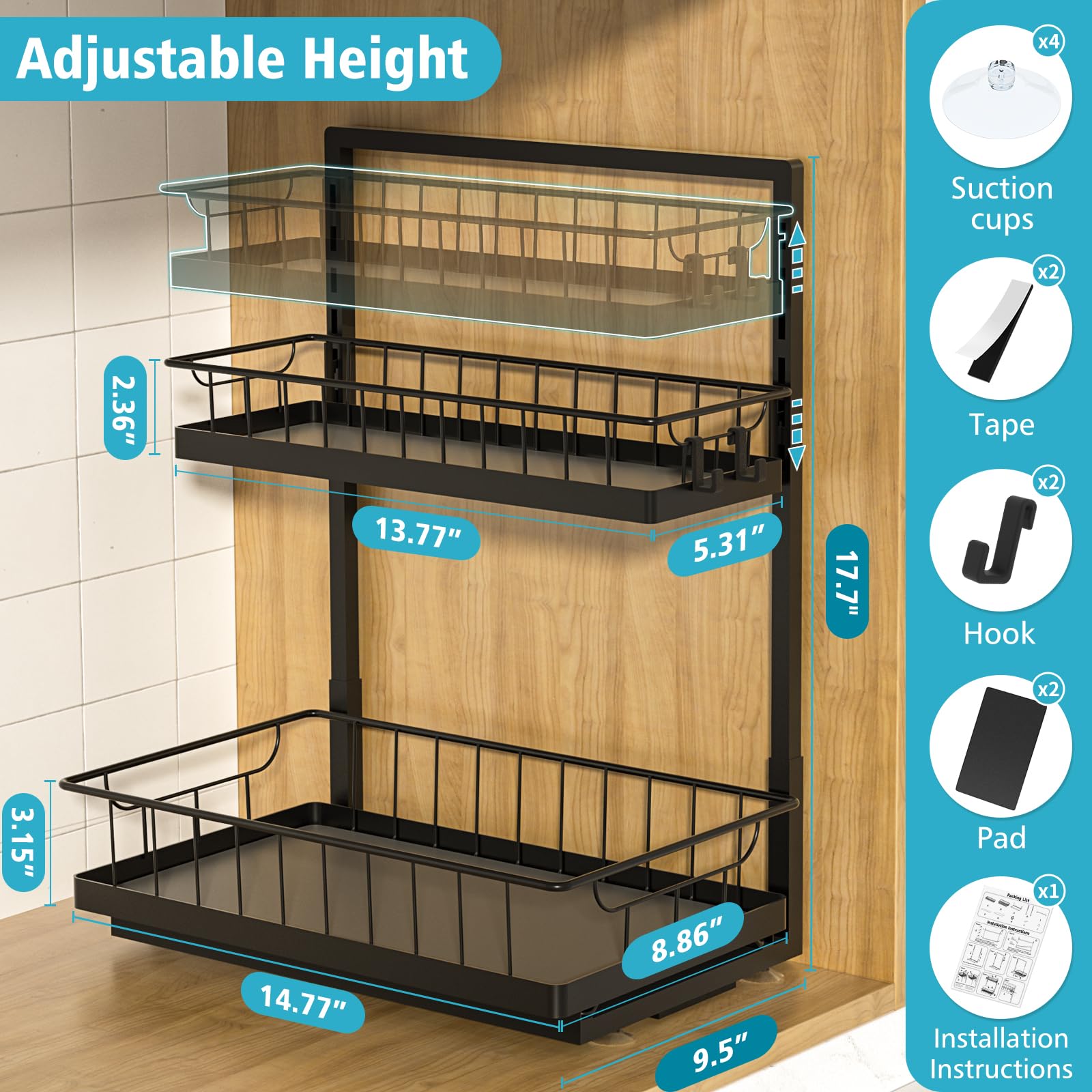 WOWBOX cajón deslizante doble para almacenamiento ordenado en la cocina.