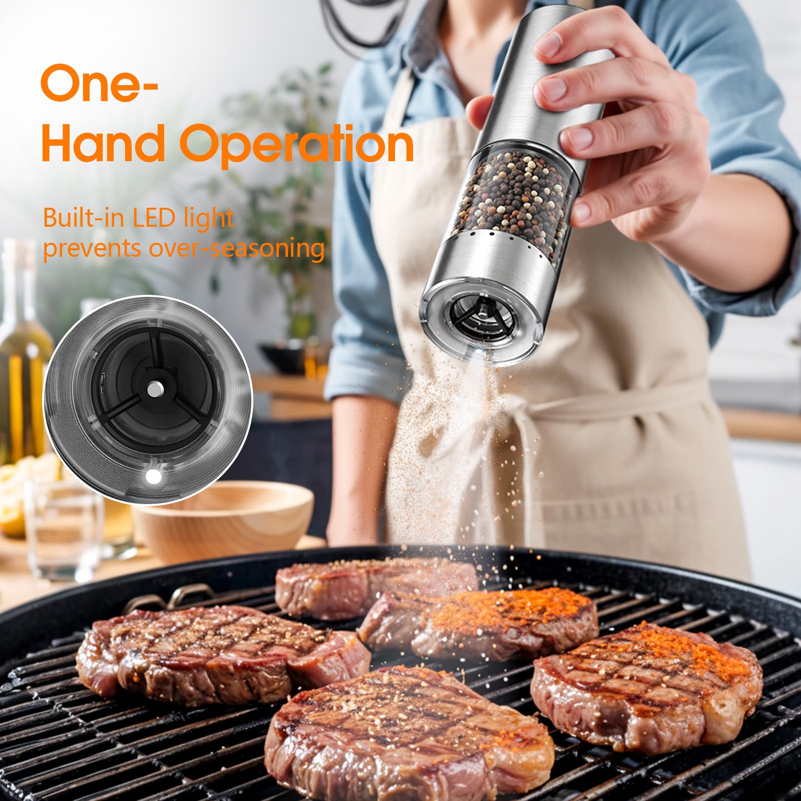 WOWBOX molinillo eléctrico, operación con una mano para cocinar con facilidad.
