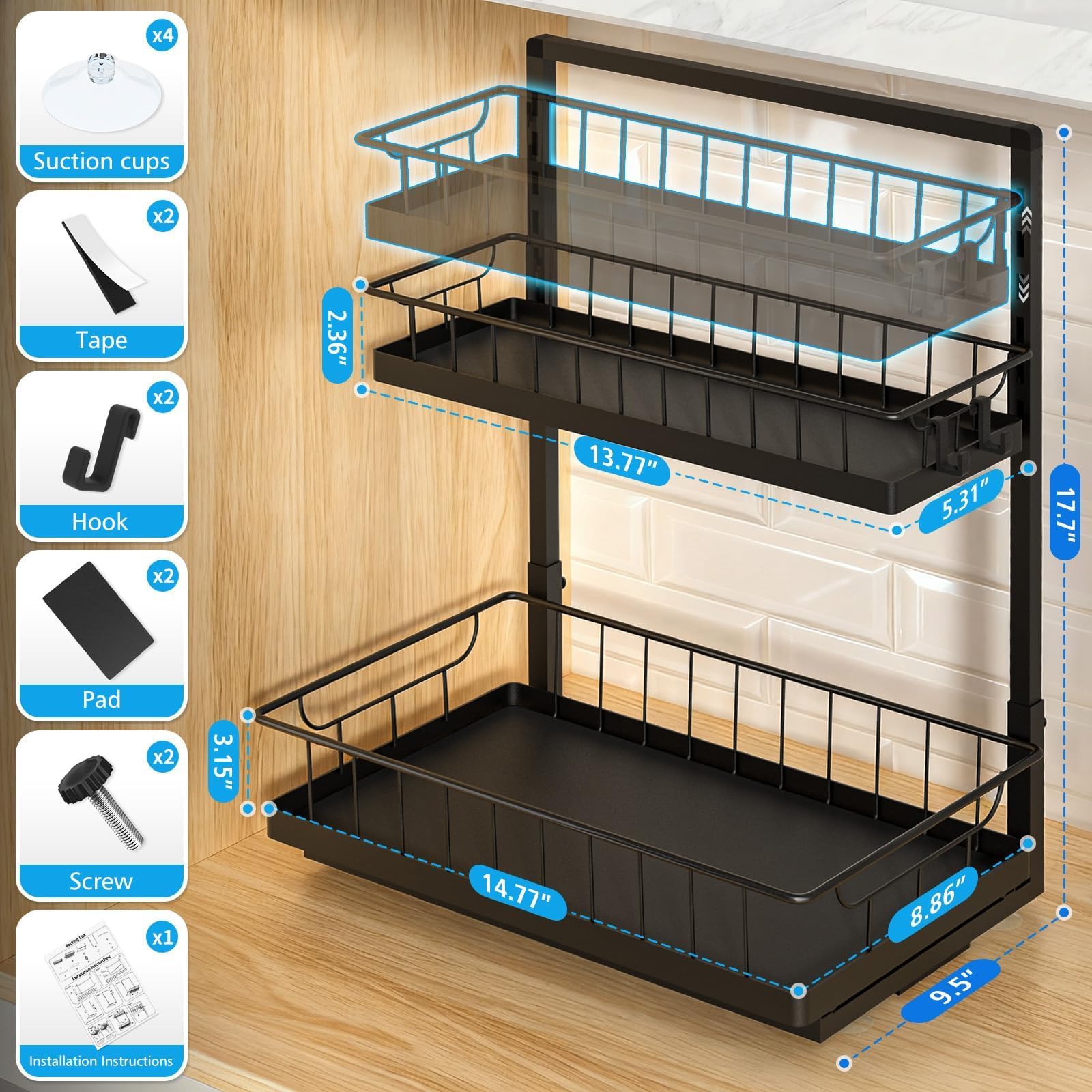 WOWBOX organizador bajo fregadero con canasta inferior para optimizar espacio