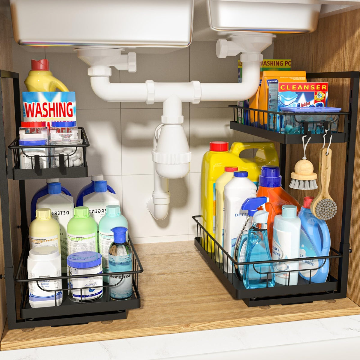 WOWBOX organizador bajo fregadero con canasta superior para ordenar suministros
