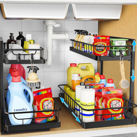 WOWBOX organizador bajo fregadero, dos niveles deslizantes para más organización.
