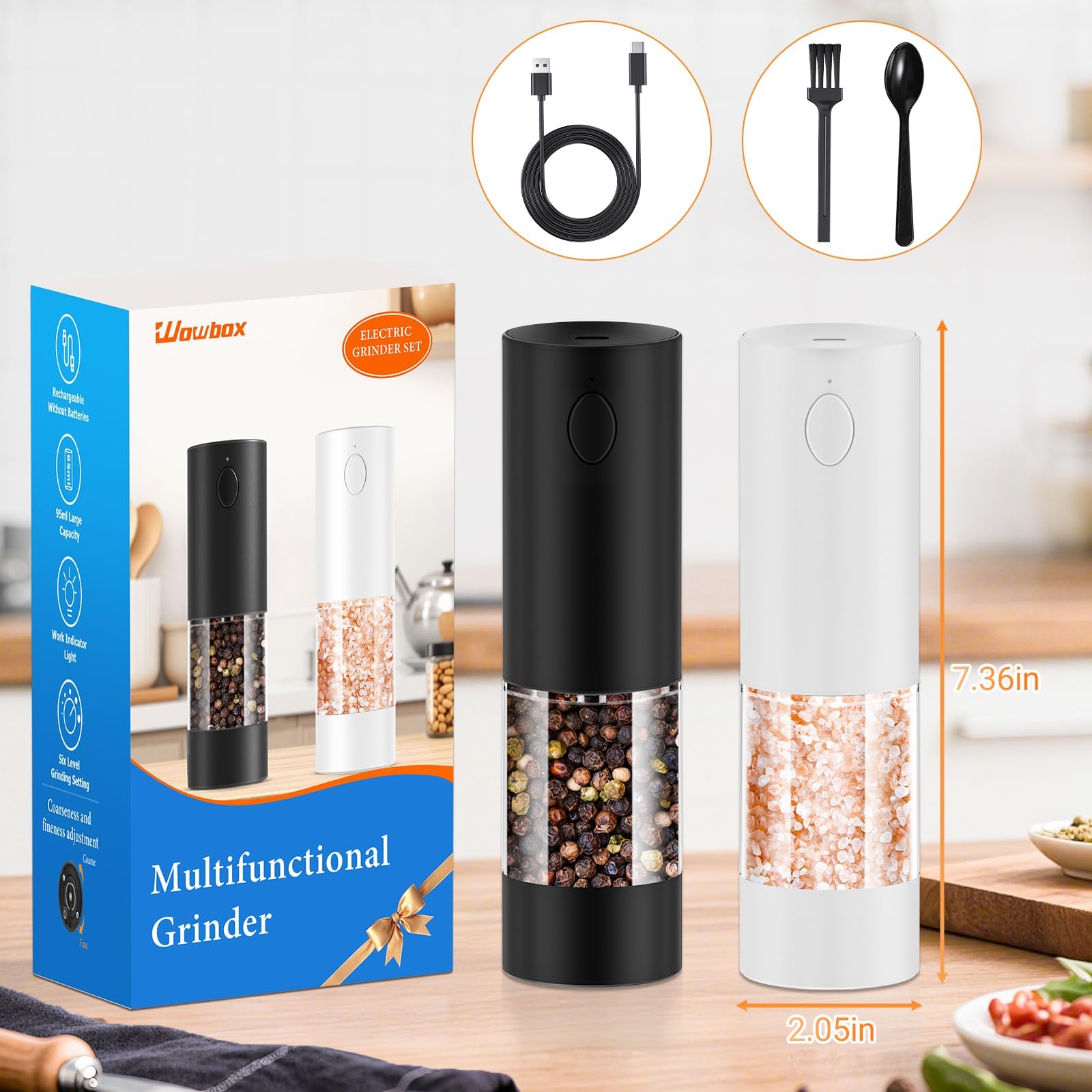 WOWBOX set multifuncional para sal, pimienta y especias con almacenamiento incluido.