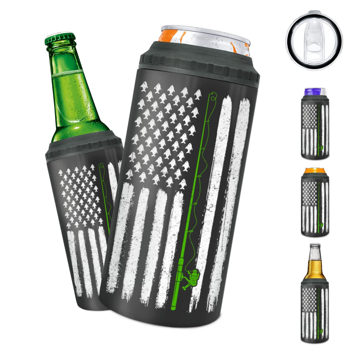 wowcugi porta-latas 12oz con bandera americana, perfecto para pesca y vida al aire libre.