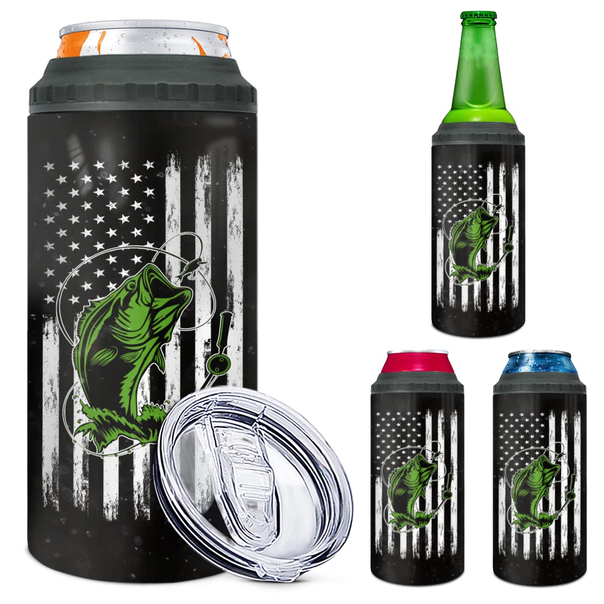 wowcugi porta-latas bandera americana, diseño 4en1 para exteriores