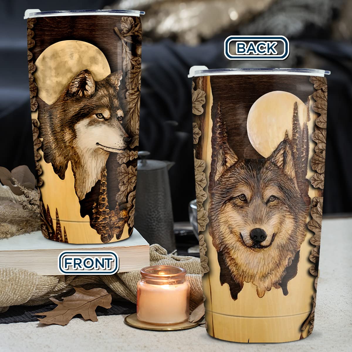 wowcugi Wolf Tumbler en acero inoxidable para uso diario