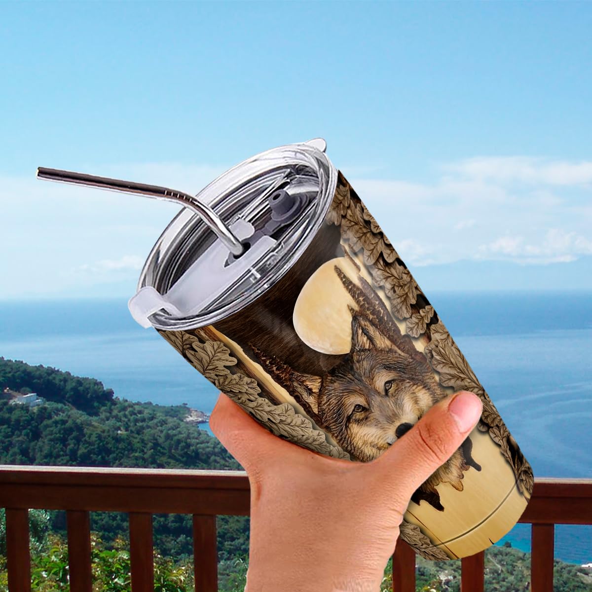 wowcugi Wolf Tumbler cabe en portavasos estándar