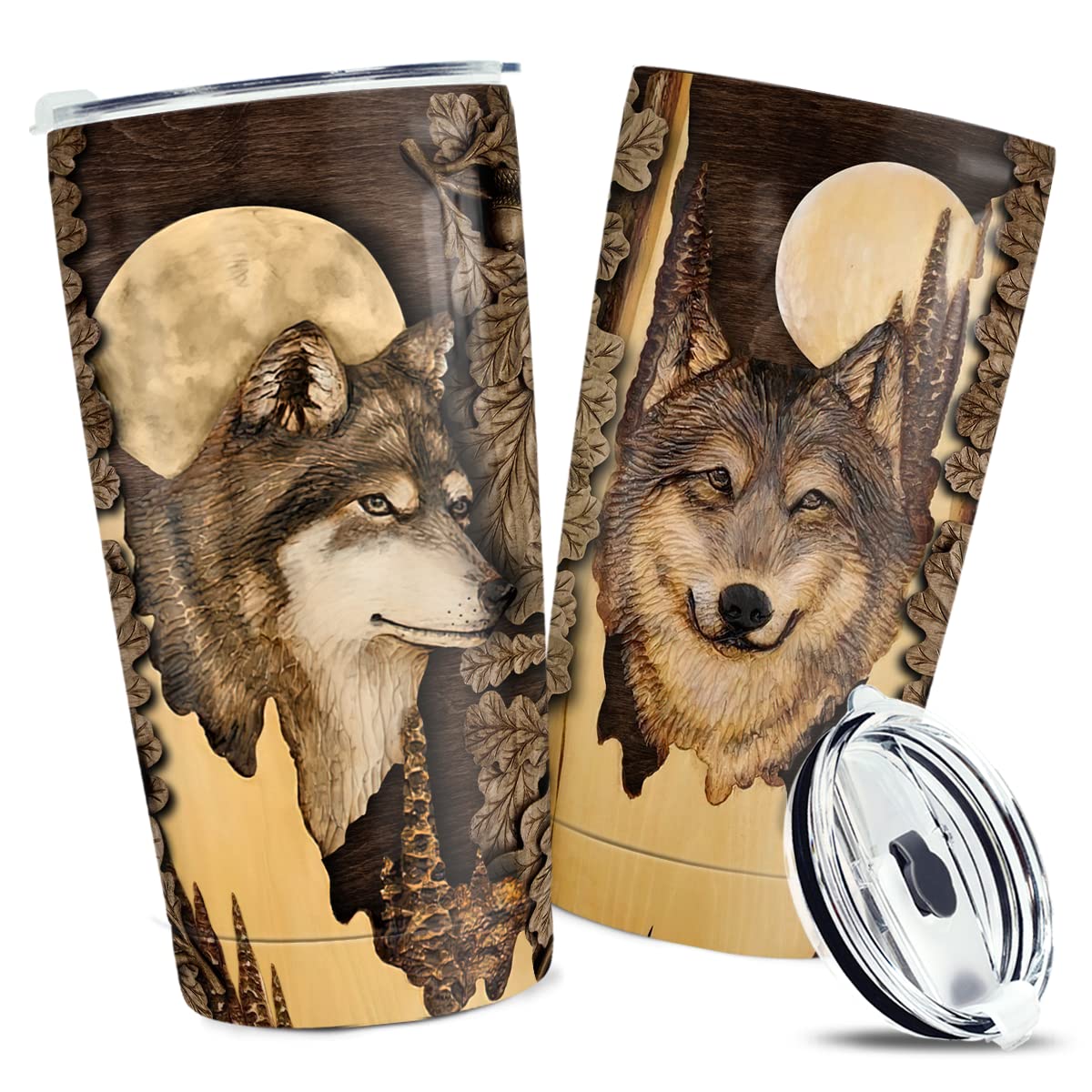 wowcugi Wolf Tumbler con diseño lobo y uso diario