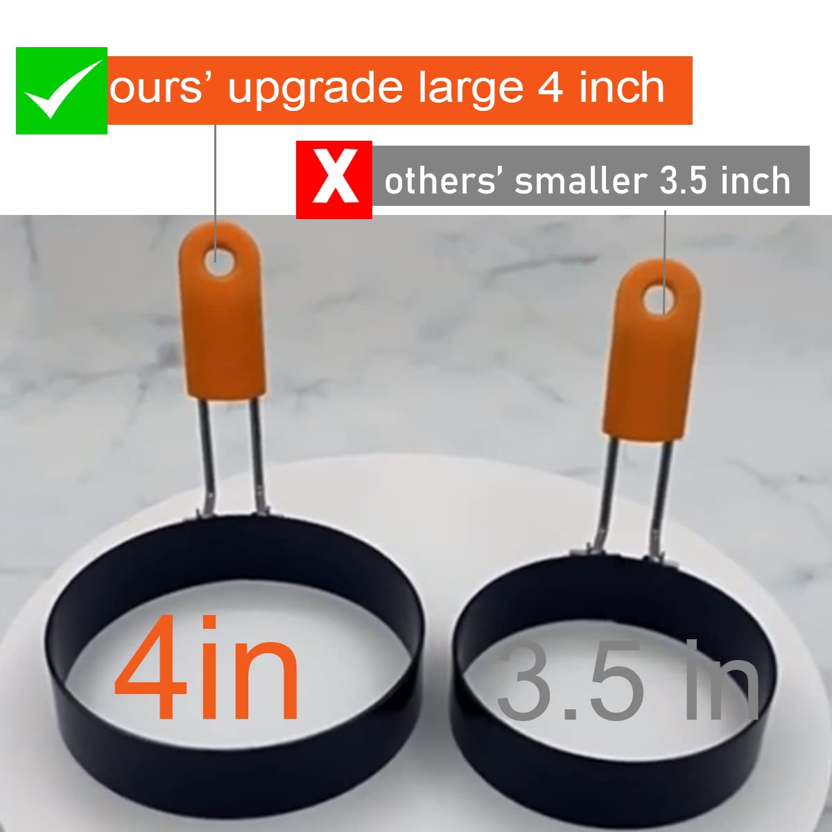 Wowitis Anillo Huevo de 4 pulgadas con mango plegable, ideal para desayunos rápidos.